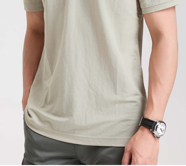 [Imitation Hemp Chinese Style] Langdeng Men's Stand up Collar T-shirt 2026 Summer New Half Open Lightweight Chinese Style Short Sleeve