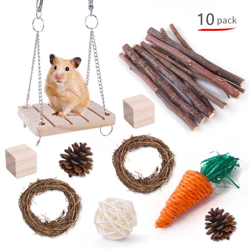 Wooden Hamster  Toy  Grass  Ball  Set Bite-resistant Molar Cleaning Tooth Toys Interactive Games Props Pet Supplies For Rabbit Guinea Pig
