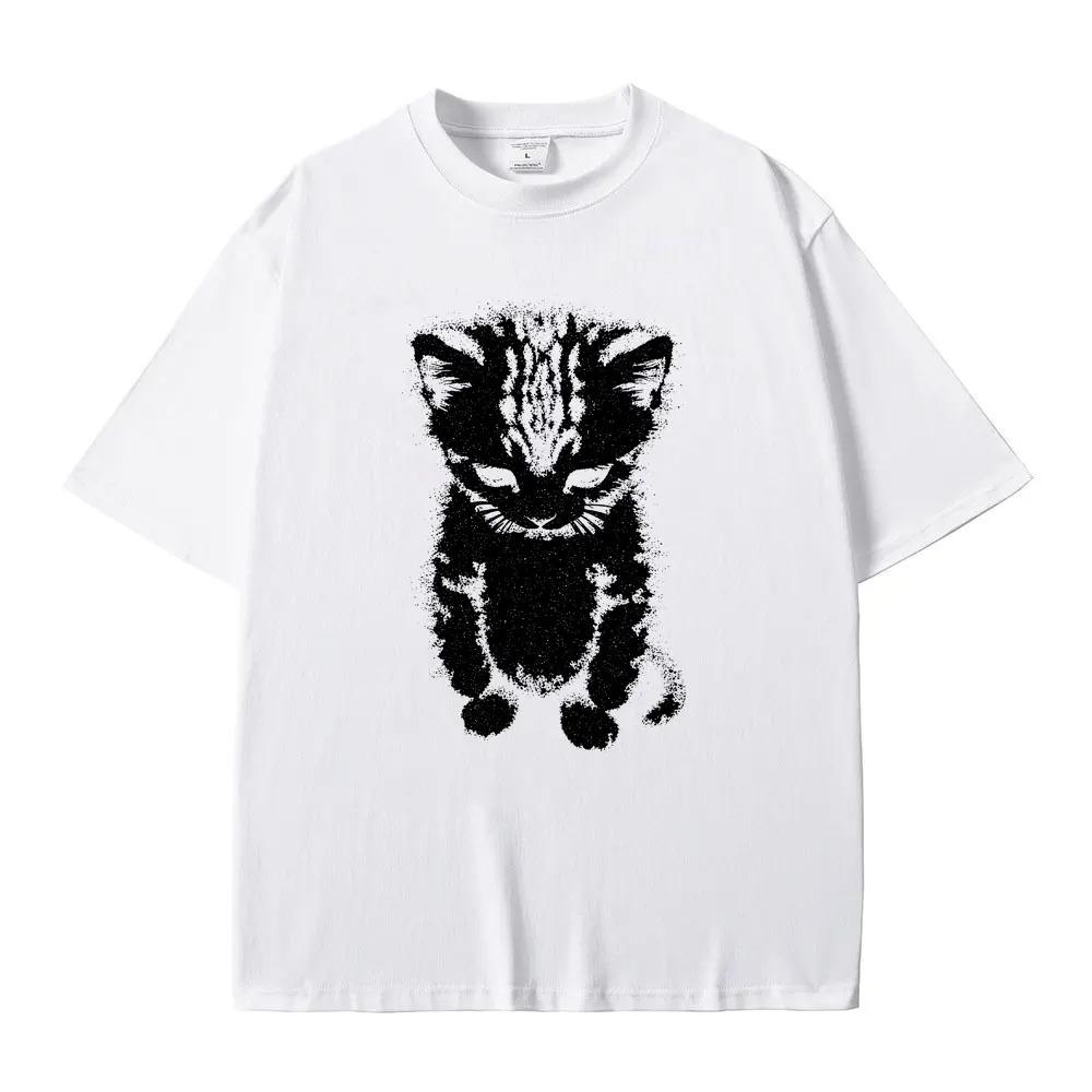 Футболка с графическим принтом El Gato Sad Crying Cat Funny Meme Унисекс Мужская Повседневная Юмористическая Винтажная Хлопковая Футболка Большого Размера с Коротким Рукавом