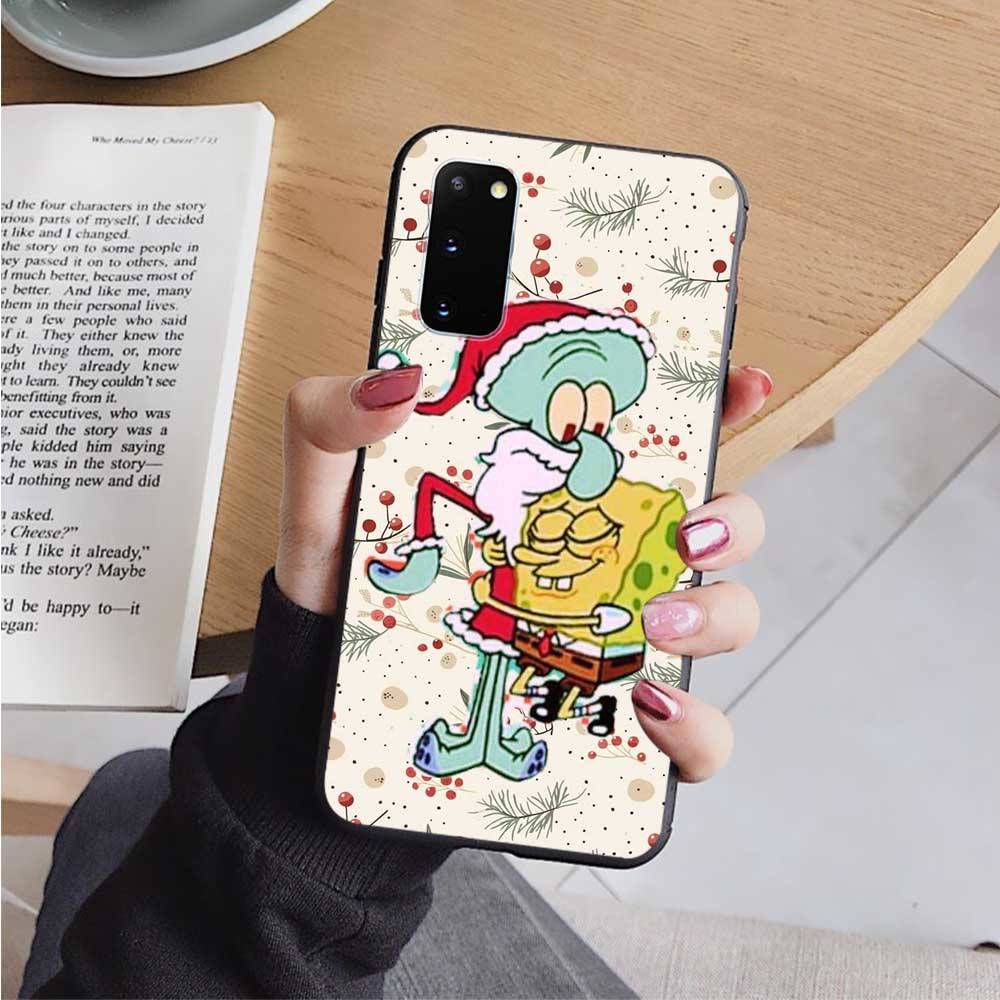 AS18 Spongebob Cartoon Black Case for Samsung Note 20 Lite S24 Ultra S23 S22 A05 A06 A11 A71 A15 A16 A13 A24 A25 A33 A52 A53 M55 M35 Sofe Cover