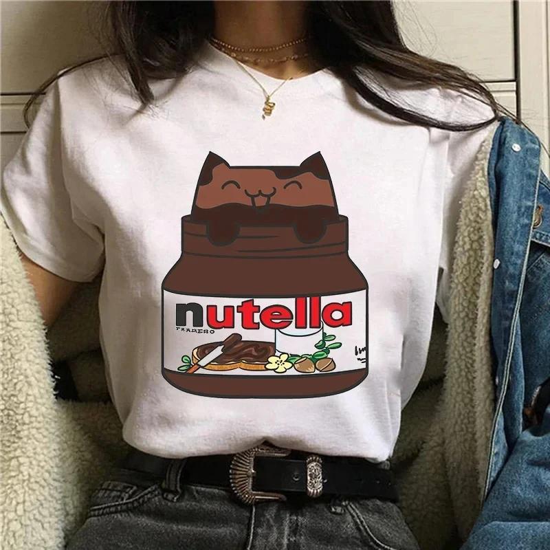 Женская новая модная кавайная футболка с принтом Nutella, Харадзюку, женский милый мультяшный корейский топ, женская одежда