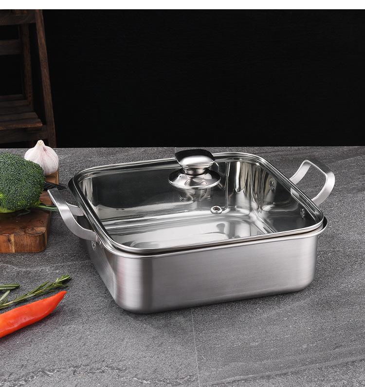 304 Stainless Steel Square Hot Pot Suitable for Gas Stove and Induction Cooker
