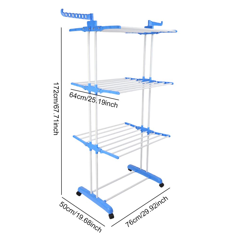 4-ярусная передвижная складная сушилка для белья, отдельно стоящая, с 4 колесиками, 2 боковыми крыльями, 24 перекладины, экономия места для полотенец Cl