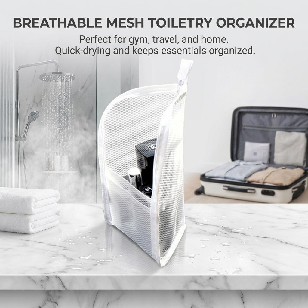 Portable Travel Toiletry Bag with Mesh Compartment for Bathroom Storage and Organization