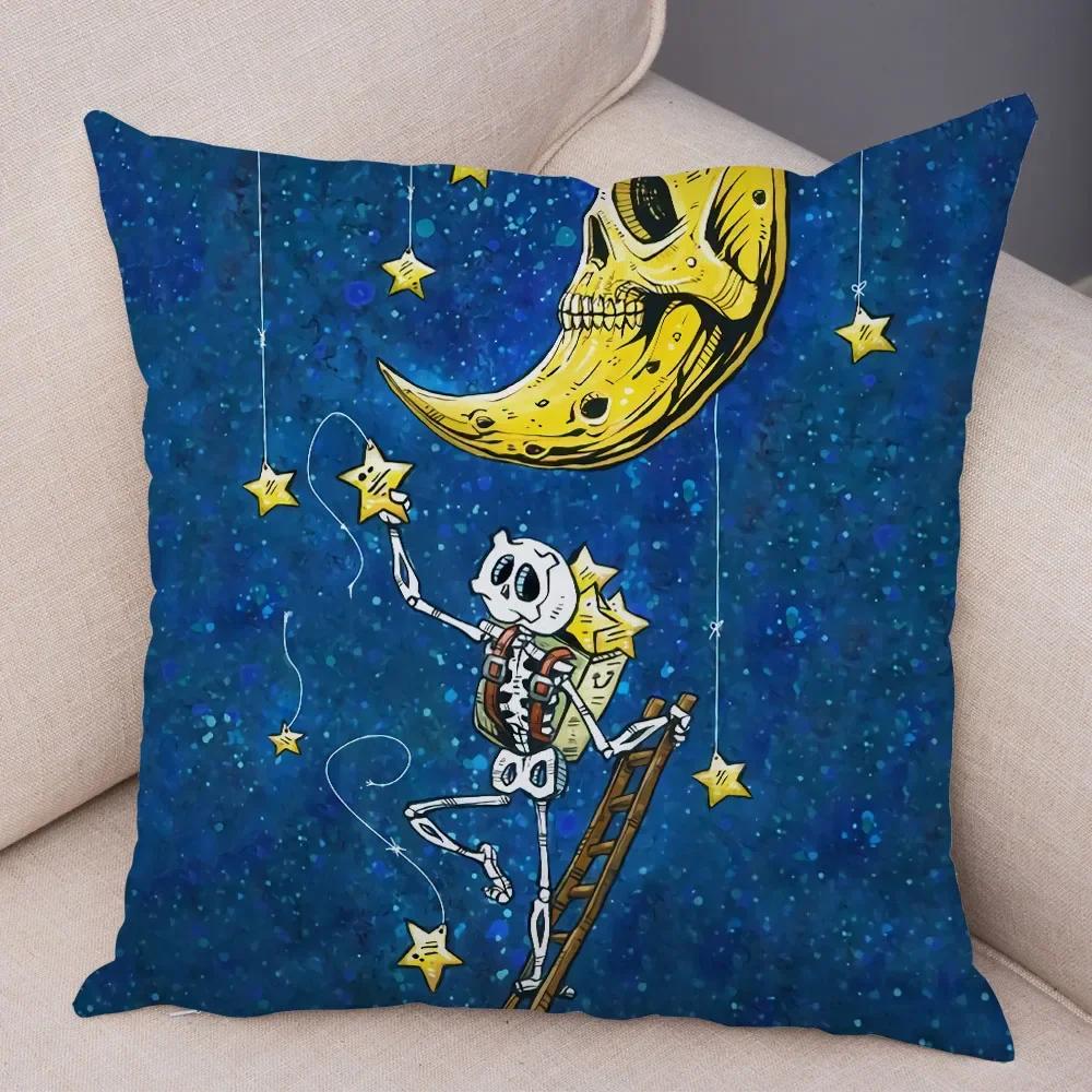 Милая мультяшная наволочка с красочным черепом, на подушку, для автомобиля, дивана, домашнего декора