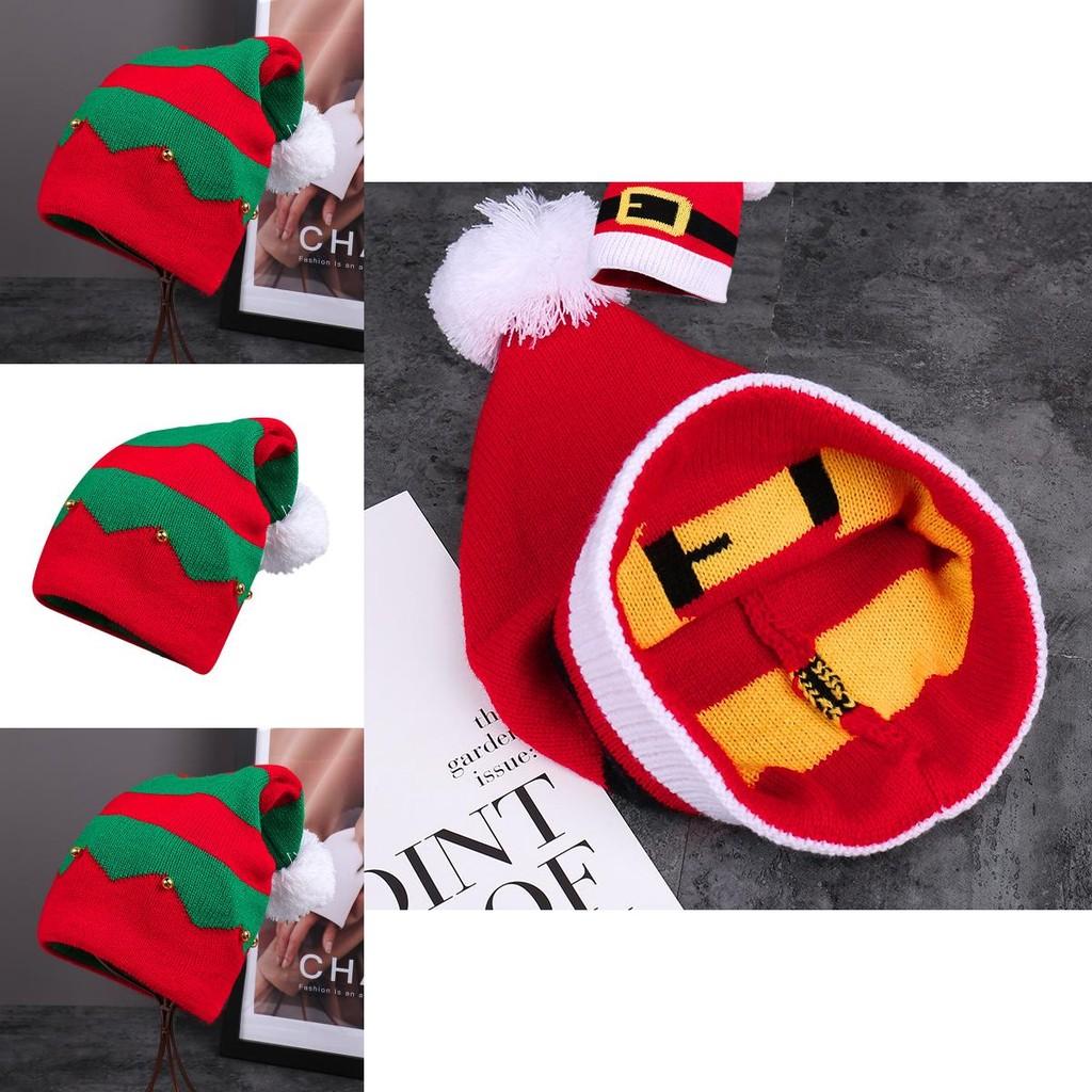 Праздничная красная вязаная шапка-бини с разноцветными помпонами для семейного рождественского подарка