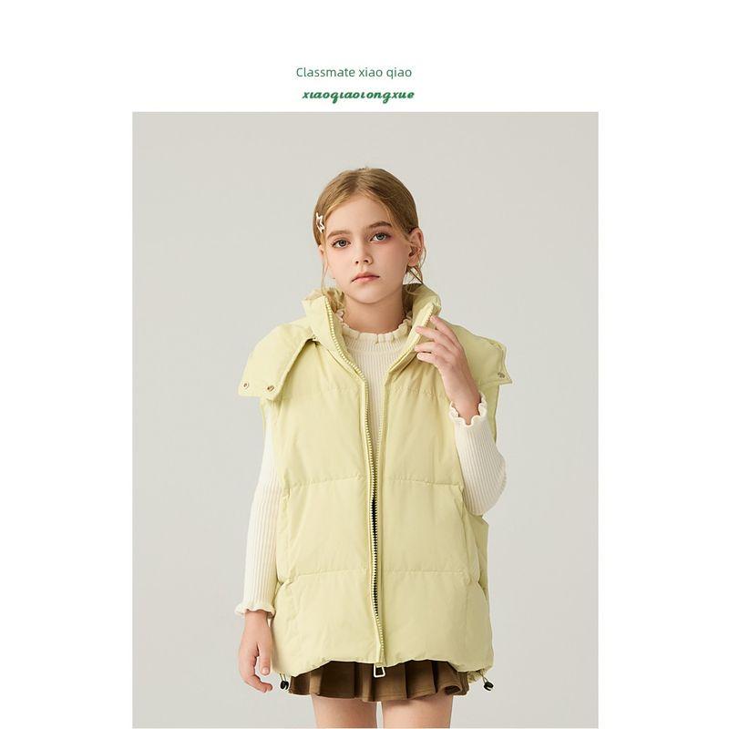 Children's down Vest Autumn and Winter New Style Girls' Warm White Duck down Vest Boys' Hooded Jacket Coat