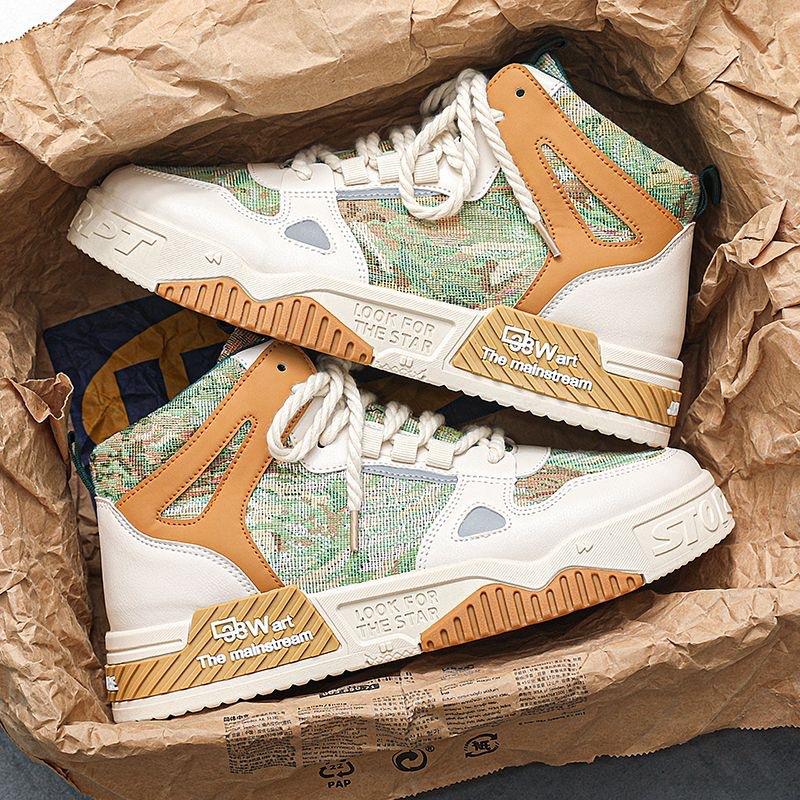 Мужские весенние новые дышащие высокие парусиновые туфли, модные спортивные и повседневные туфли с толстой подошвой и сетчатой подкладкой