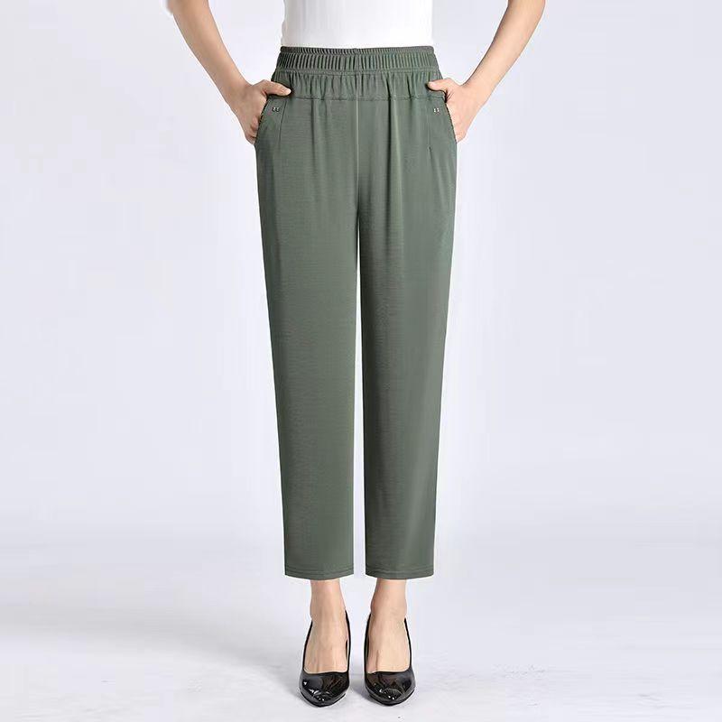 5XL 6XL 7XL 8XL Women Summer Pants Elastic High Waist Casual Ninth Pants Middle-aged Elderly Female Straight Mom Pants Plus Size