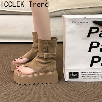 Туфли на платформе с открытым носком, женские сандалии, модная толстая подошва, слипоны, летний уличный стиль, женские сандалии-ботильоны