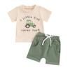 Toddler Infant Boy Summer Clothing Set Letter Tractor Print Short Sleeve Round Neck T-Shirt with Solid Shorts 2Pcs Outfit