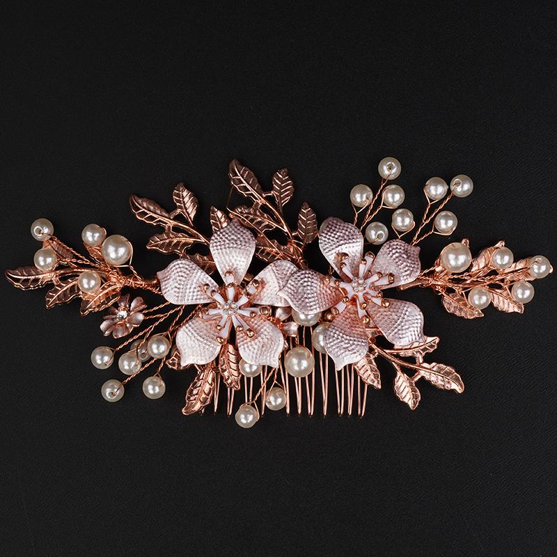 Сделанные вручную цветочные гребни для волос невесты с жемчугом, золотые листья, свадебные украшения для волос для женщин, аксессуары для волос для вечеринки, винтажный головной убор для невест