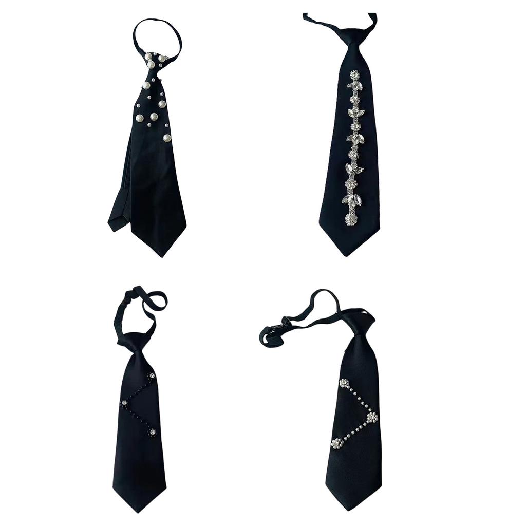 Uniform Black Ties For Janpanese JK Uniform Cosplay Accessory Neckwear Jk Seifuku Cute Anime Necktie with Pearls