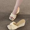 Retro Style Weave Women Slippers Ladies Outdoor Wedges Heel Dress Slides Summer Square Toe Women's Shoes