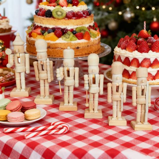 6 шт. Неокрашенные рождественские щелкунчики 5 дюймов Деревянные фигурки щелкунчиков Сделай сам Фигурки солдатиков-щелкунчиков Рождественский поделочный проект для взрослых и детей Праздник