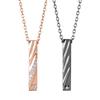 THE KISS Disney Hidden Mickey Diamond Silver Pair Necklace DI-SN514DM-515DM - Pink & Black Twisted Bar Top for Couples, Gift Box