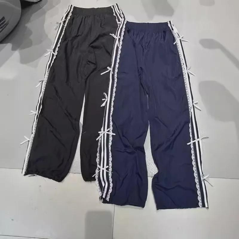 Осенние шикарные спортивные штаны с кружевной кромкой и бабочкой на резинке на талии для похудения