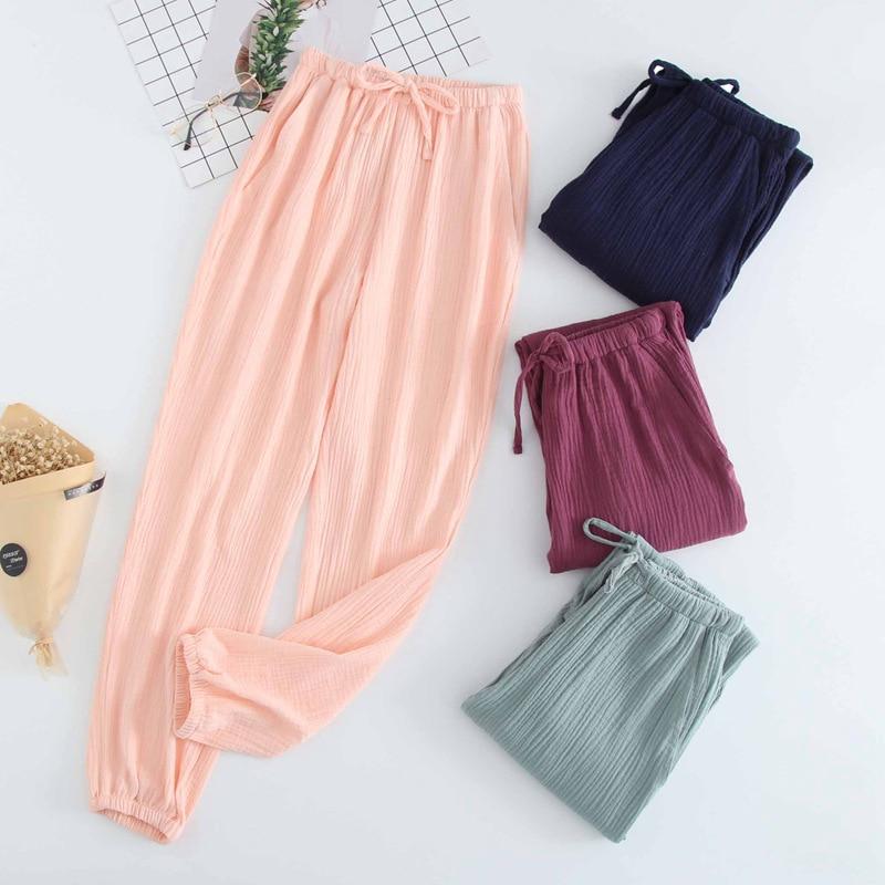Japanese Pajamas Women Spring and Autumn Home Pants Cotton Washed Double Gauze Loose Comfortable Trousers Casual Pants