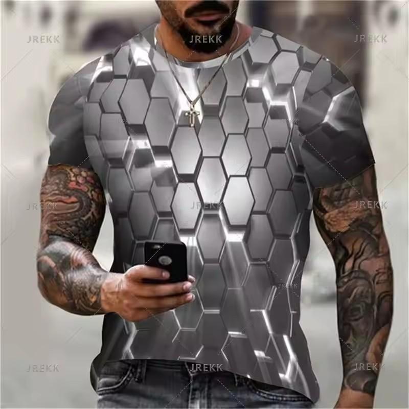 Fashion Geometric Abstract 3D Printed T Shirts Men's Summer 2023 Top Tees Short Sleeve T-shirt Graphics Male Clothing Streetwear