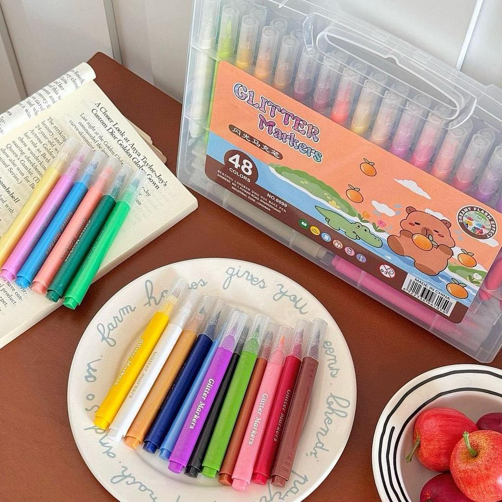 Cross-Border Cartoon Capybara Glitter Metal Brush Pen - Triangle Barrel & Soft Tip