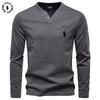 Polo Ralph Lauren 2025 Autumn New Men's Embroidery Casual V-neck Long Sleeved T-shirt Slim Fit Base Shirt Pure Cotton T-shirt Top for Men