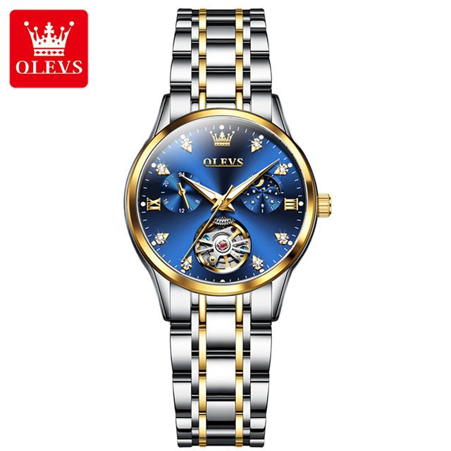 OLEVS Original Moonswatch for Women Automatic Mechanical Watch Skeleton Deisign Elegant Female Waterproof Clock Lady Wristwatch