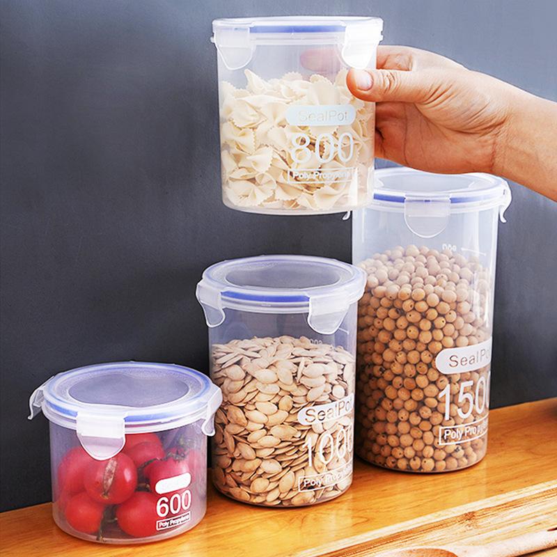 Round Transparent Plastic Sealed Food Storage Container with Lid for Kitchen Dry Food Milk Powder Grains