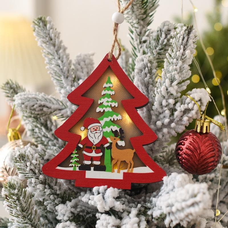 Christmas Tree Led Lighting Pendant Star Ornaments Hanging Pendants Party Xmas Wooden For Round/star With Lights Santa Decoratio