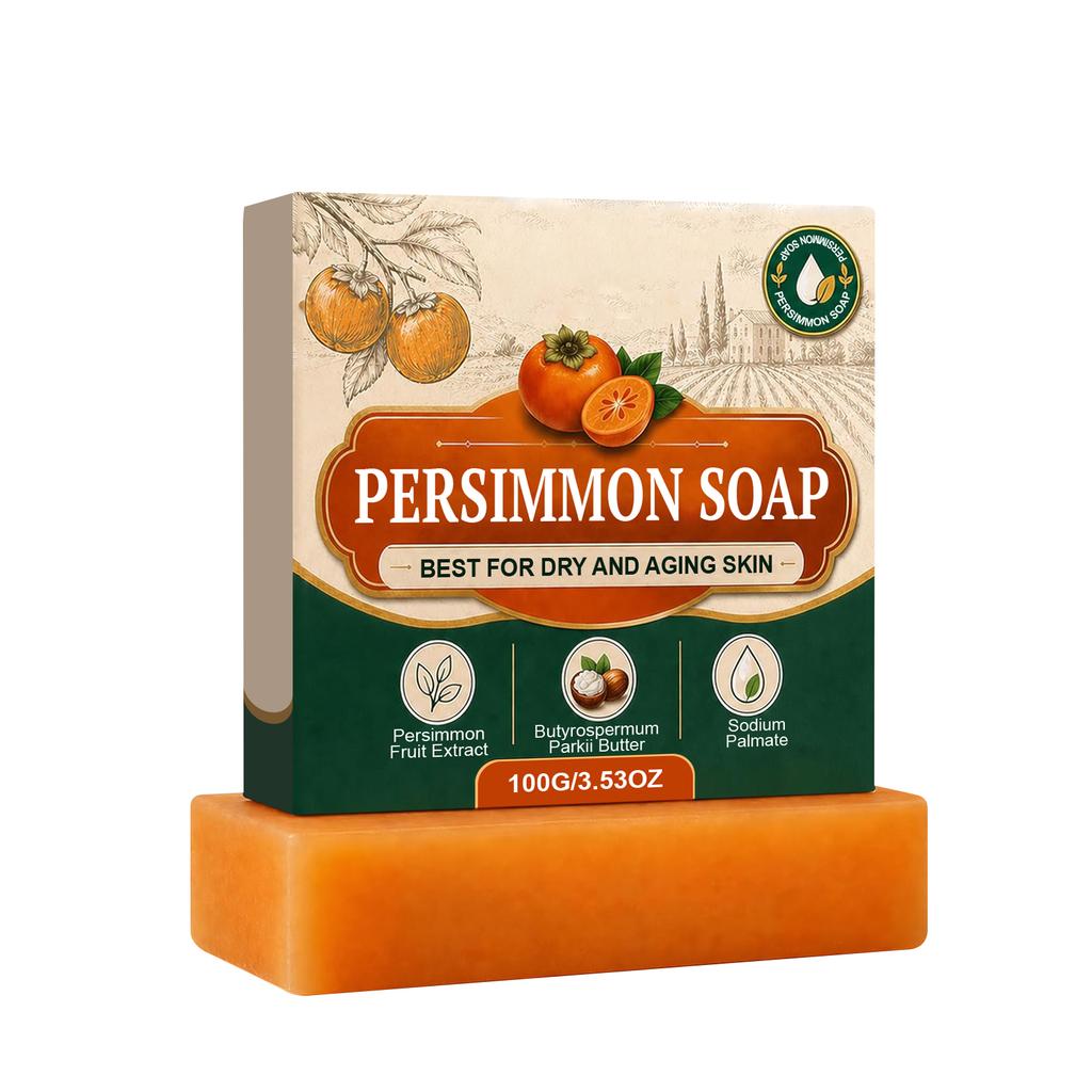 Persimmon Soap - Handmade Bath Soap for Full Body Cleansing, Fragrant, Deodorizing, Rich Foam, Gentle Skin Cleansing
