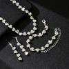 2025 Korean Fashion Wedding Jewelry: Silver Rhinestone Necklace, Earrings, Bracelet & Ring Set