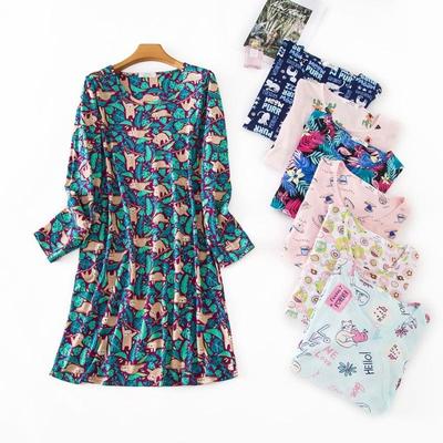 Длинная ночная рубашка больших размеров, симпатичная мультяшная ночная рубашка для женщин, осенняя хлопковая ночная рубашка с круглым воротником и длинными рукавами, одежда для сна