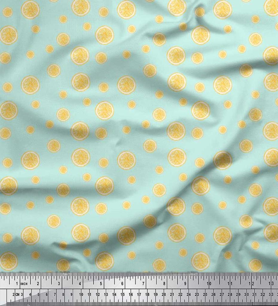Soimoi Japan Crepe Satin Fabric Lemon Slice Shirting Printed Craft Fabric by the Metre 42 Inch