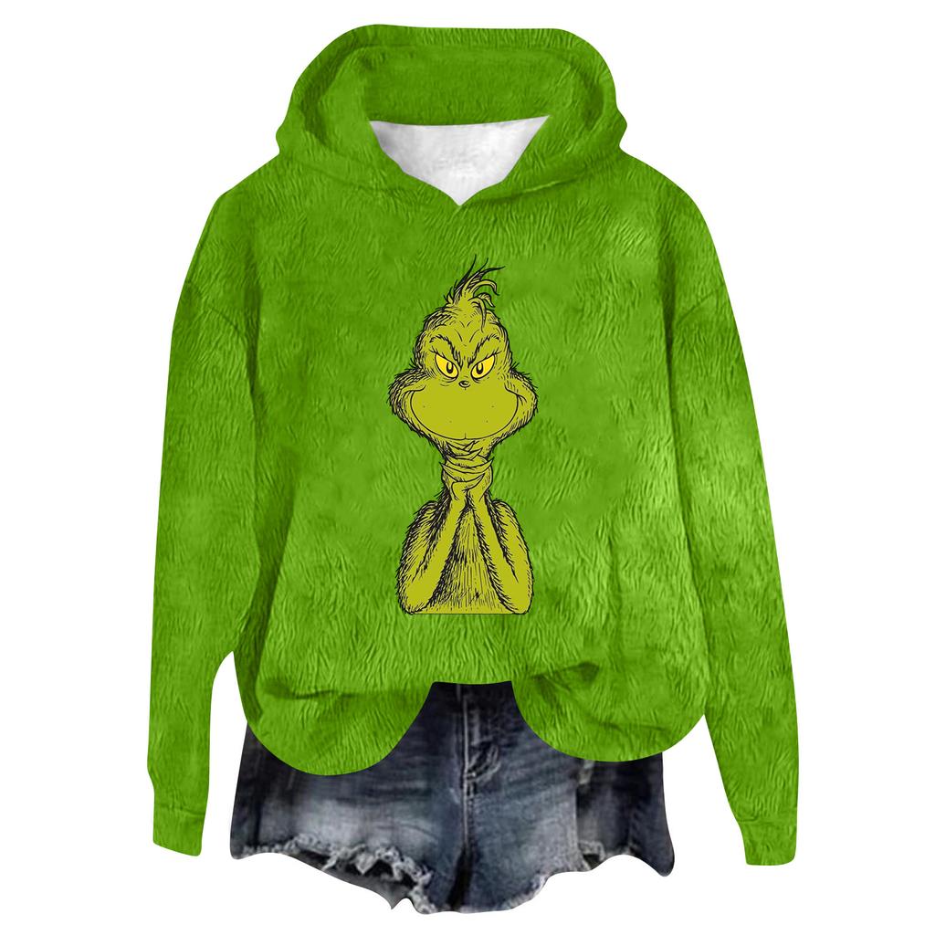 Women's Hooded Long Sleeve Christmas Printed Flannel Top Hooded Sweatshirt