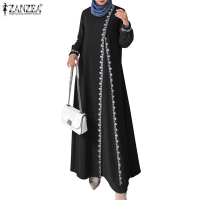 Женское повседневное длинное кружевное платье с круглым вырезом и длинными рукавами в стиле пэчворк