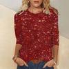 Women T-shirt Crew Neck 3/4 Sleeves Glitter Pullover Tops Shiny Sequins Solid Color Shimmering Blouse