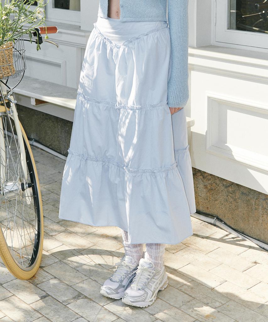Belloel Shirred Long Skirt Sky