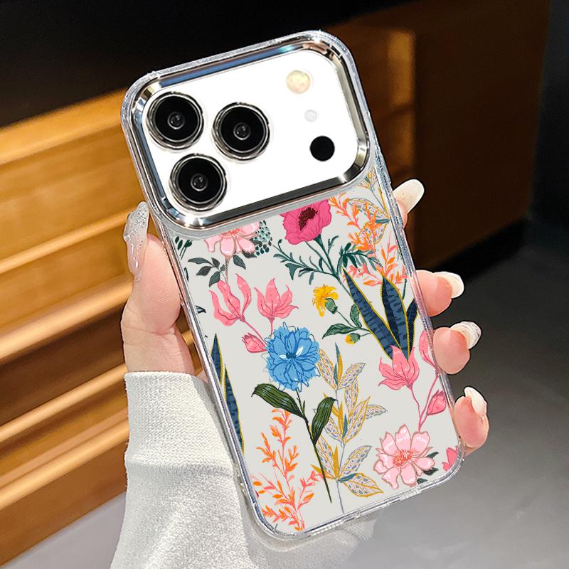 Чехол с узором из белых цветов для iPhone 17 Pro Max iPhone 16 15 14 13 Pro Max 11 17e 16e Покрытие Рамка для камеры Прозрачная Мягкая силиконовая задняя крышка