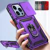 Shockproof Armor Slide Camera Ring Stand Phone Case For iPhone 15 14 13 12 11 Pro Max X XR XS Max 7 8 15 Plus Lens Protection Back Cover Shell