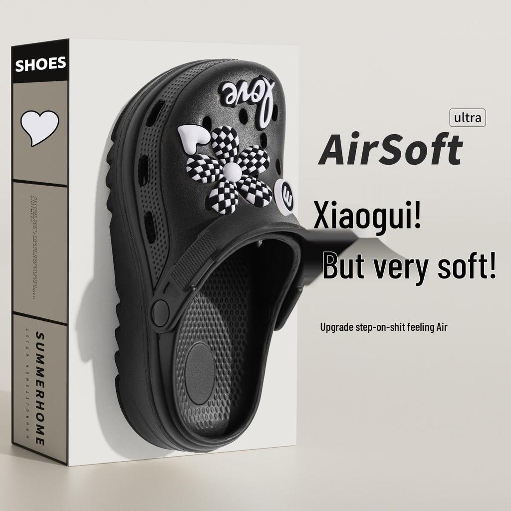 Женские черные нескользящие пляжные клоги на толстой подошве 2025 года для комфортной летней носки