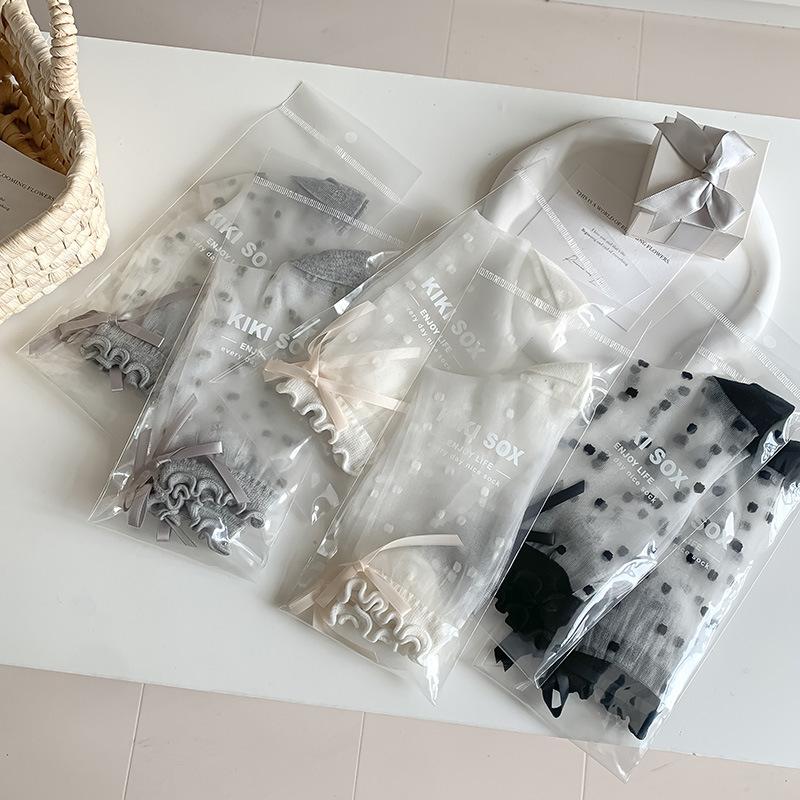 Носки из кружева в горошек с бантом, тонкие прозрачные носки до середины голени из стекловолокна для весны и лета, милые, дышащие и впитывающие пот женские носки