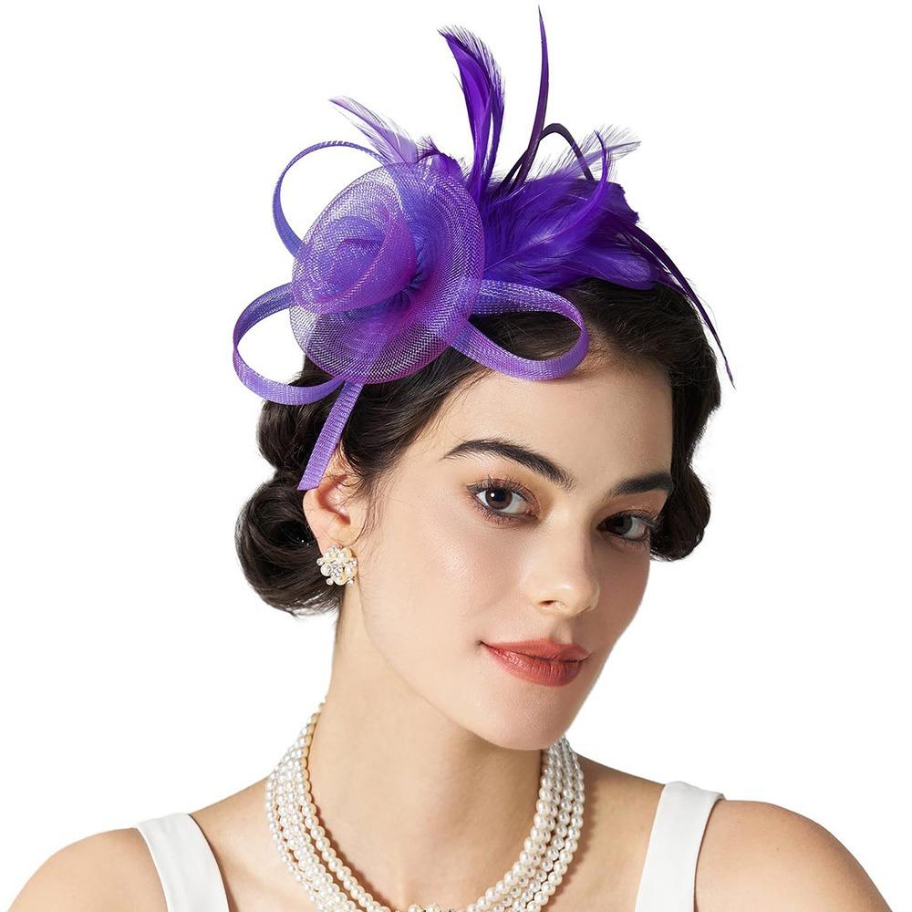 British Feather Headpiece Mesh Flower Hair Accessories Fashion Hair Hoop Wedding Bride