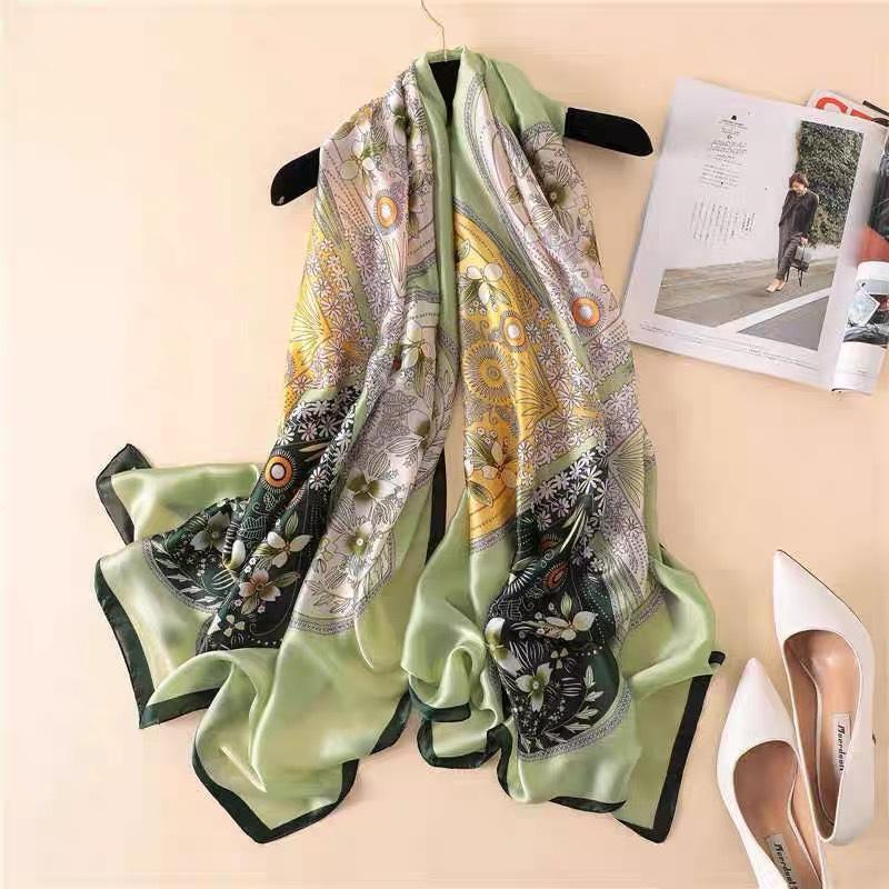 180*90cm Luxury Brand Women Summer Silk Scarves Shawl Lady Wrap Soft Female Europe Designer Beach Bandanna Foulard Muffler Pareo