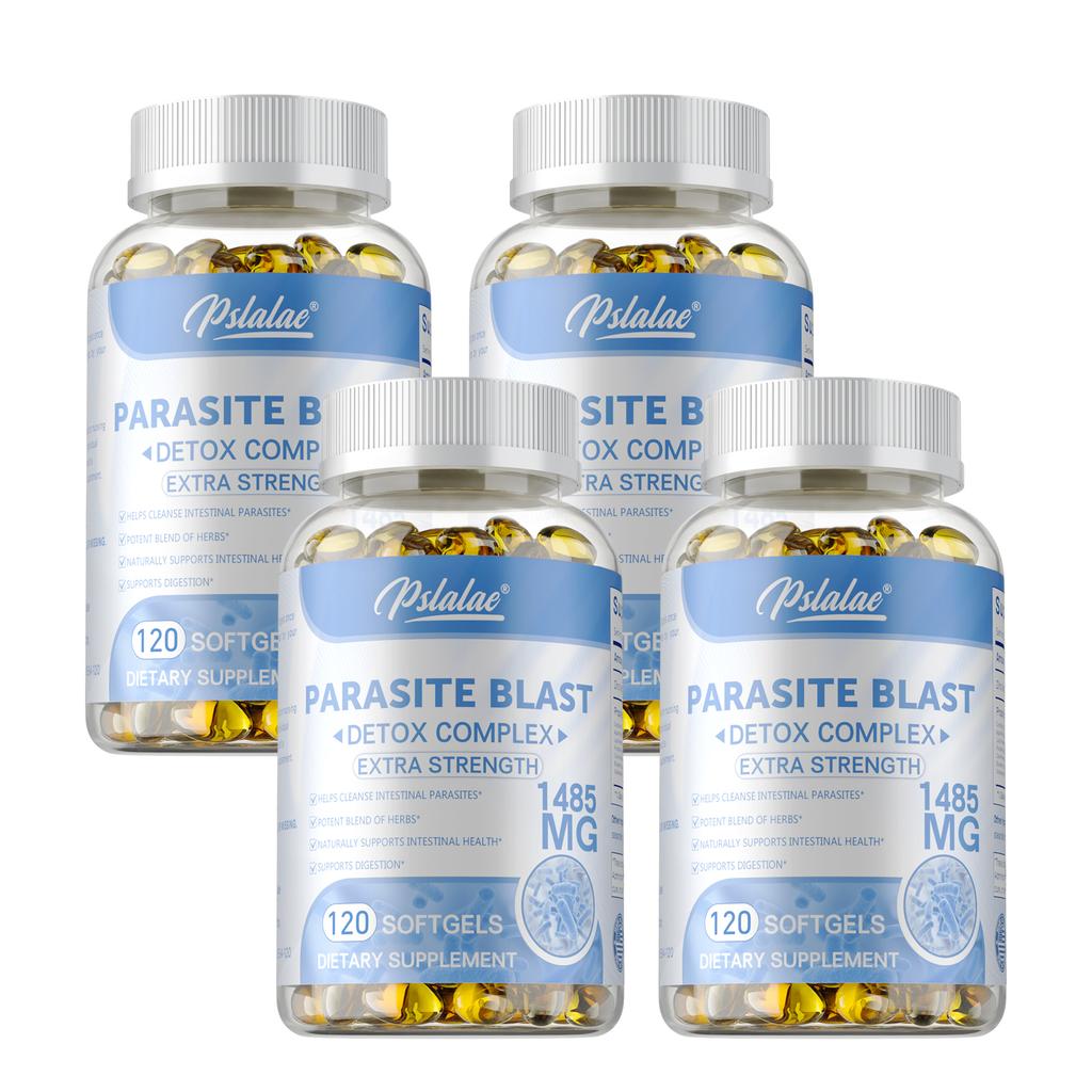 Pslalae 1485 мг комплекса ингредиентов, включая полынь, скорлупу черного грецкого ореха и чеснок - для здоровья кишечника.