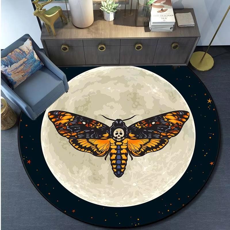 Death Moth Round Carpet Gothic Skull Round Floor Mat Butterfly Moon Living Room Carpets Bathroom Kitchen Area Rug Doormat Decor