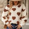 Women's Cozy Fleece Sweatshirt with Heart Print Long Sleeve Crew Neck Casual Fall/Winter Pullover