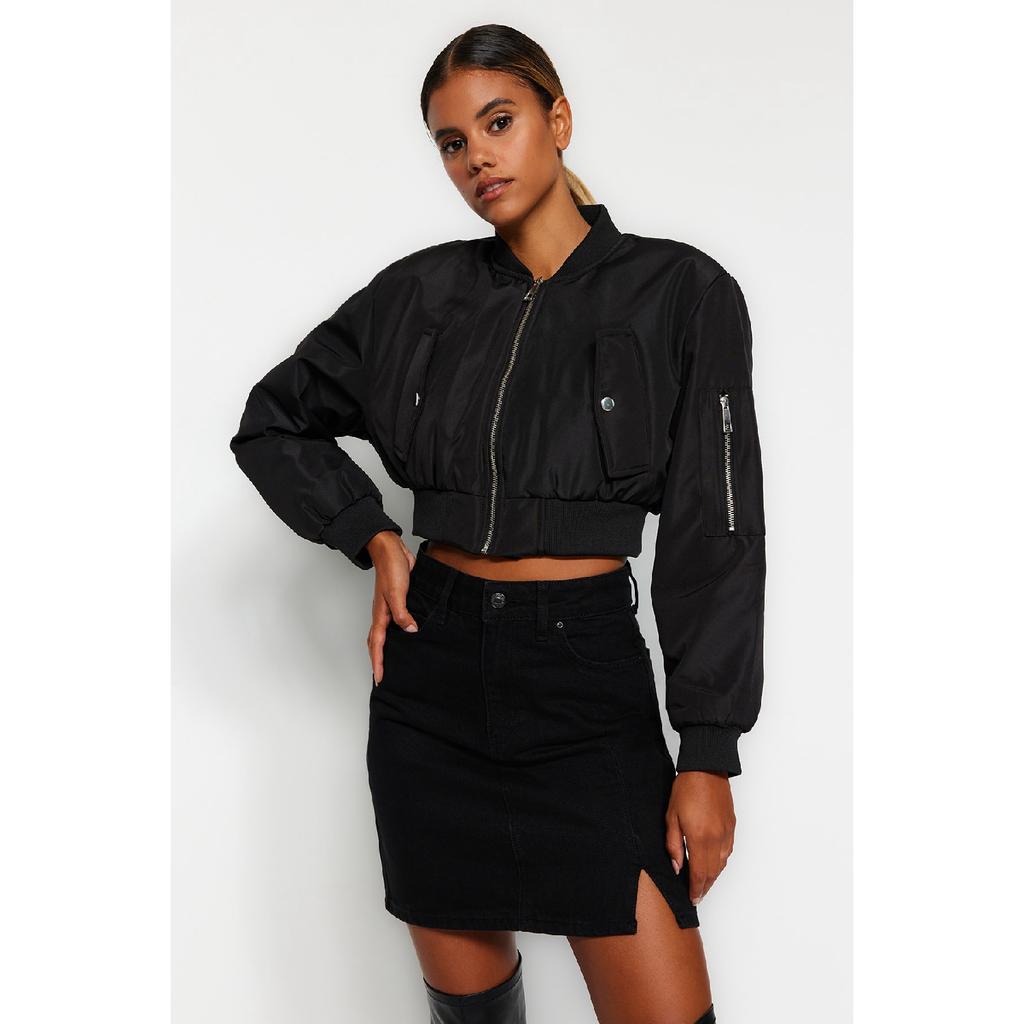 Черная джинсовая мини-юбка с высокой талией и разрезом Twoaw23et00285