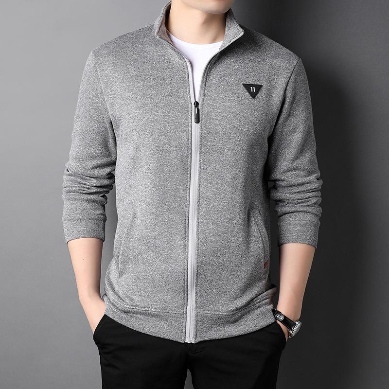 Autumn New Men's Casual Knit Cardigan Fashion Loose Solid Color Standing Collar Zipper Men's Sport Coat