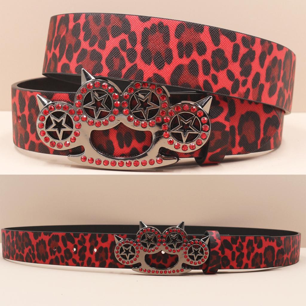 Rhinestone Tiger Claw Buckle Belt Leopard Print Series Punk Decoration Women's Belt Yabi Decorative Belt