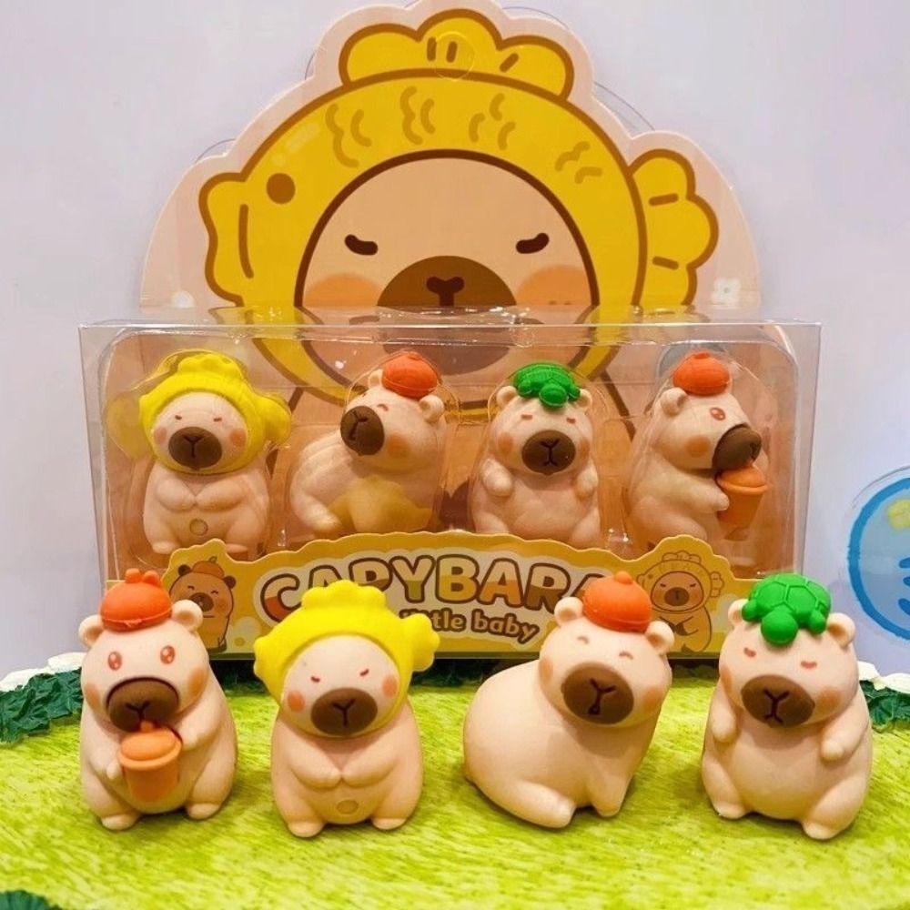 4Pcs Children Toys Pencil Rubber Stationery Eraser Cute Capybara Eraser
