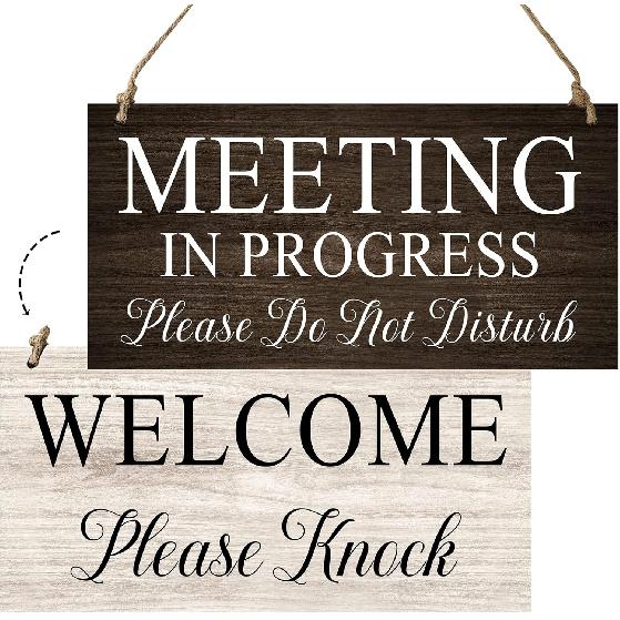 Chuniff 1 Piece Meeting in Progress Please Do Not Disturb Door Sign, Welcome Please Knock Double Sided Sign for Business, Meeting Room Sign for